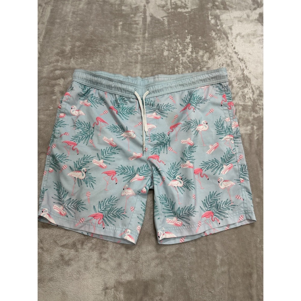 Pink Flamingo Men Hawaiian Shorts‎ Beach Surf Mesh Pockets Drawstring Summer